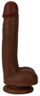 Thinz 7 inches Slim Dong with Balls Chocolate side view showcasing its realistic design and slim profile.