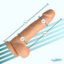 Easy Riders 7 Inch Silicone Dildo with Balls Light dimensions 7.2 inch length, 1.4 inch width, 1.6 inch base diameter.