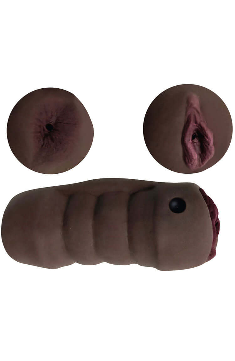 Mistress Brandy and Buffy Vibrating BioSkin stroker with dual openings for enhanced pleasure and intense sensations.