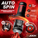 Jock Auto Spin Spinning and Thrusting Masturbator with textured tunnel and USB charging features.