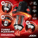 Jock Spinning Thrusting and Sucking Masturbator Black features multiple modes for customized pleasure.