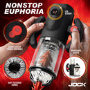 Jock Spinning Thrusting and Sucking Masturbator Black with LED screen and quick access controls for intense pleasure.