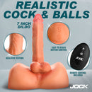 Jock Power Rod Thrusting and Vibrating Dildo with Remote showcasing realistic texture and button control.