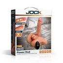 Jock Power Rod Thrusting and Vibrating Dildo with Remote showcases a realistic silicone shaft and remote for hands-free pleasure.