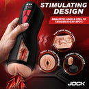 Jock Banger Sucking and Vibrating Pussy Masturbator with textured tunnel and LED control for optimal pleasure.