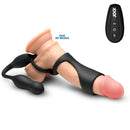 Hype Max Thrusting Vibrating Anal Plug with Cock Ring showing power piece with remote and stretch rings.