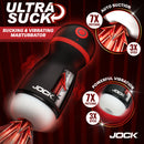 Jock Ultra Suck Sucking and Vibrating Masturbator Black showcasing auto suction, powerful vibration, and multiple patterns.