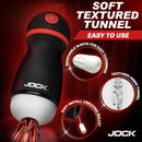 Jock Ultra Suck Sucking and Vibrating Masturbator Black with soft textured tunnel features and easy to clean sleeve.