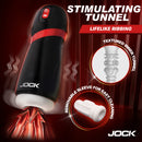 Jock BLAST Sucking Vibrating Masturbator Black with stimulating tunnel and removable sleeve for easy cleaning.