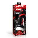 Jock BLAST Sucking Vibrating Masturbator Black packaging showcasing auto suction and powerful vibration features.
