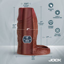 Jock Squirting Silicone Penis Enhancer Ball Strap Dark dimensions and features diagram, showcasing realistic feel and premium silicone.
