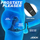 Jock P-Drive Rocking Prostate Vibrator with Cock Ring featuring wireless remote and motor vibrations for enhanced pleasure.