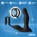 Jock P-Drive Rocking Prostate Vibrator with Cock Ring image showcasing design and dimensions.