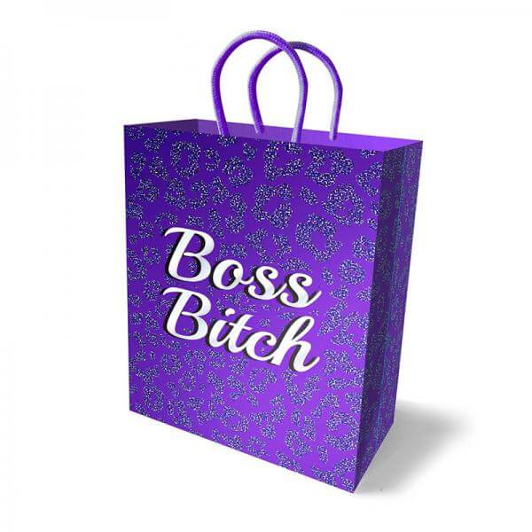 Purple Boss Bitch Gift Bag with leopard print and elegant woven handle