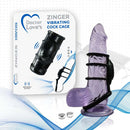 Doctor Love Zinger Vibrating Penis Sleeve Black showcased with vibrating cock cage packaging.