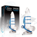 Doctor Love Zinger Dual Vibrating Cock Cage Blue packaging with product displayed, enhancing shared experiences.