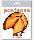 Sweet Golden Fortune Cookie Pasties design on package featuring playful fortune cookie nipple covers.