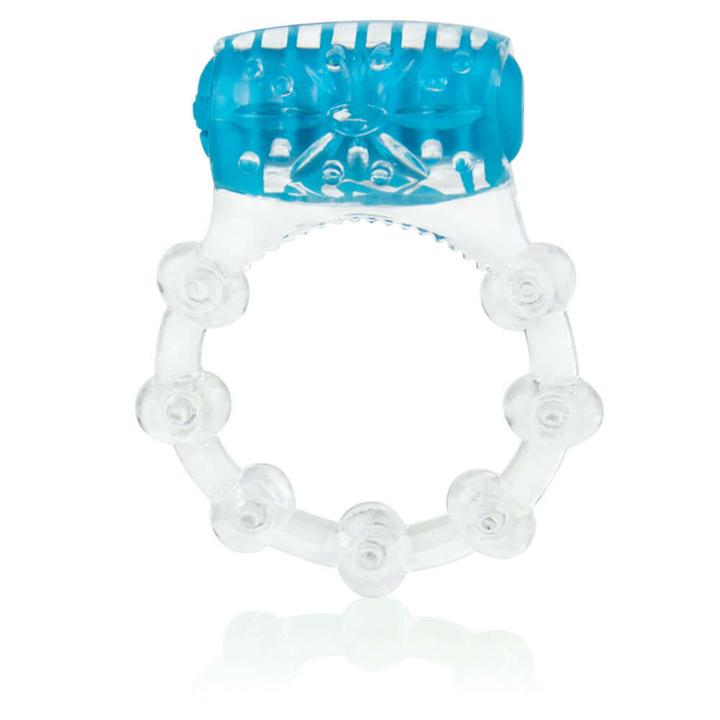 Screaming O Color Pop Quickie Silicone Vibrating Ring in blue, featuring pleasure knobs and ticklers for mutual stimulation.