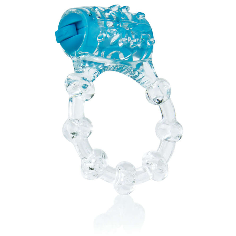 Screaming O Vibrating Ring in blue, featuring pleasure knobs and ticklers for enhanced couple stimulation.