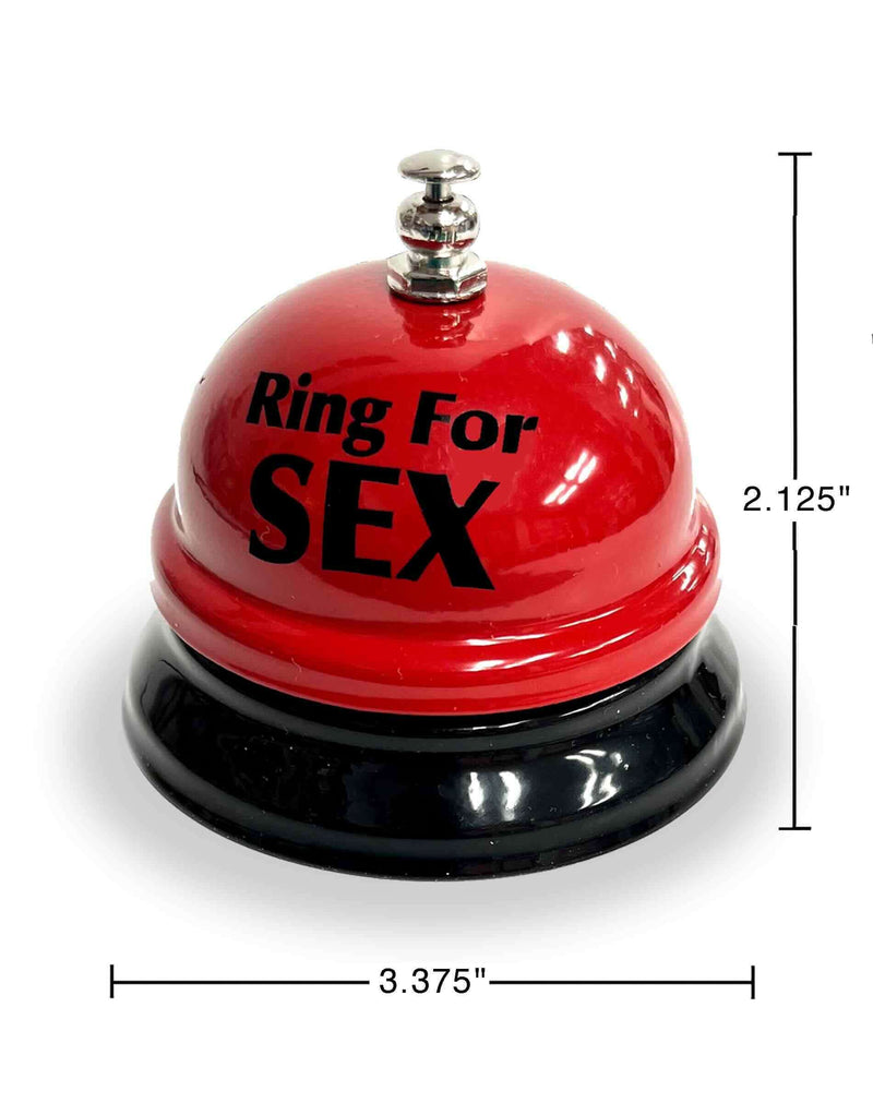 Red "Ring for Sex" desktop bell by Little Genie, adult novelty gift, 3.375 inches wide and 2.125 inches high, playful and fun.