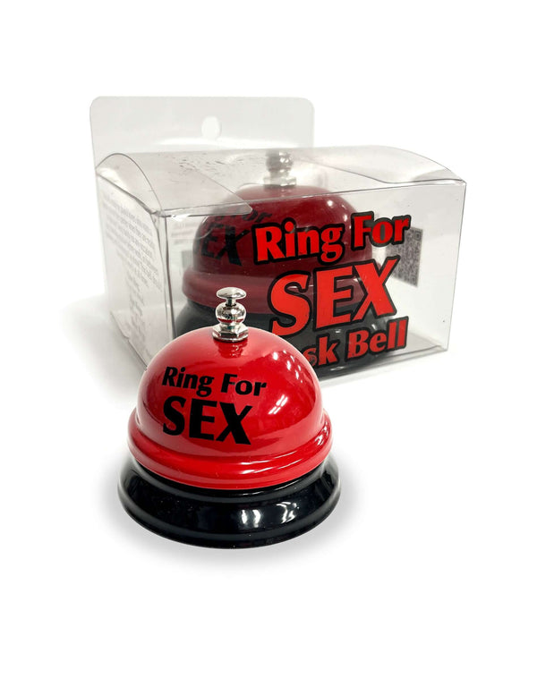 Red novelty "Ring for Sex" desktop bell by Little Genie in packaging.