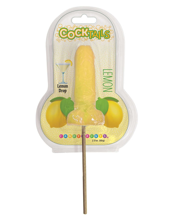 Lemon-flavored cocktail lollipop in playful packaging, ideal for bachelorette parties and adult gatherings.