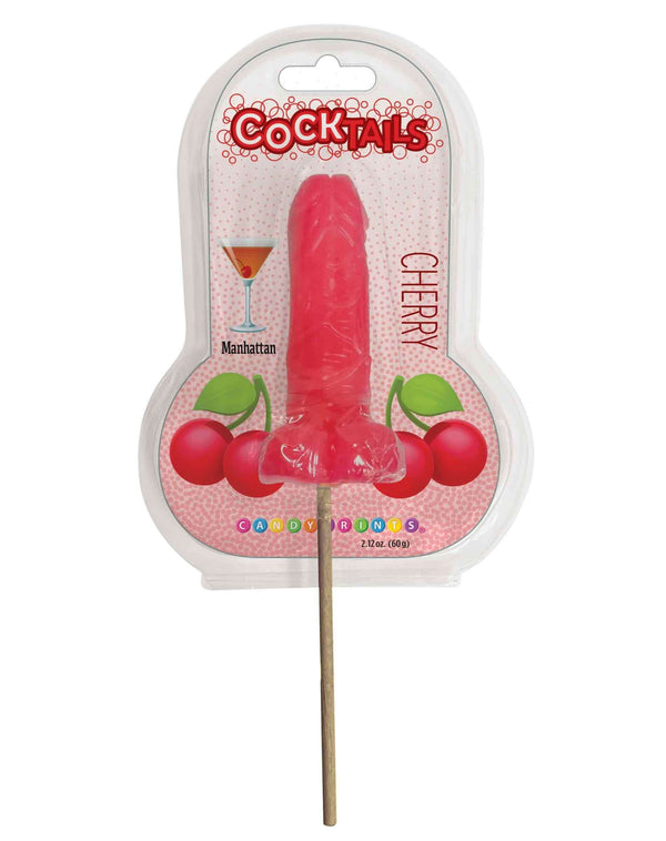 Cherry cocktail lollipop in playful adult-themed packaging, perfect for bachelorette parties and fun gatherings.
