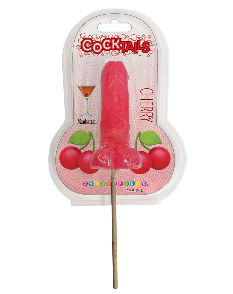 Cherry cocktail lollipop in playful adult-themed packaging, perfect for bachelorette parties and fun gatherings.