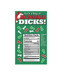 St. Nick’s Dicks Candy packaging with nutrition facts and festive design.