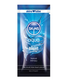 Skins Aqua Water Based Lubricant 5 ml Foil packaging featuring silky smooth lubricant for natural intimacy.