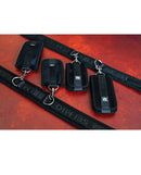 Sei Mio Pretty Thighed Up Thigh Wrist and Ankle Restraint coordinated set of bondage straps on a vibrant background.