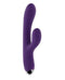 Playboy New Crush Rechargeable Silicone Dual Vibrator in purple with dual shafts for intense pleasure and 10 vibration speeds.
