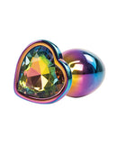 Camtoyz Solari Anal Plug Rainbow featuring a heart-shaped base and iridescent rainbow finish.