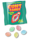 Cunt Candy Display 100 Count featuring tart fruity flavored candies in playful packaging.