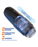 CyberSkin GalaxyVoy Thrusting and Rotating Masturbator Black features 8 rotating modes, 8 thrusting modes, and effort-free pleasure.