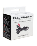 ElectraStim Cable with 90 Degree Plugs packaging showing features and traits for electro stimulation use.