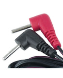 ElectraStim Cable with 90 Degree Plugs featuring red and black connectors for electro stimulation accessories.