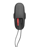 ElectraStim Silicone Noir Rocker Butt Plug Medium with red and black connection wires for electro-stimulation play.