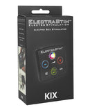 ElectraStim Kix EM40 Electro Stimulator Black packaging with colour-phase LED display for electro-sex exploration.