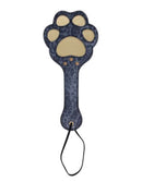Blue leopard faux leather paddle with paw-shaped cutouts, featuring a playful and stylish design for adventurous play.