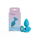 Gemma Clear Iridescent Gem Teal Silicone Anal Plug Small with packaging, showcasing its design and iridescent gem feature.