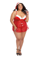 Dreamgirl Santa Babydoll Thong and Hat 3X Lipstick Red model wearing sexy Christmas lingerie with hat.