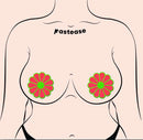 Daisy Neon Green & Glow in the Dark Neon Pink Petal Pasties by Pastease on Model - Vibrant Festival Nipple Covers