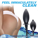 CleanStream Inflatable Enema Plug Black showcased with a user holding the inflatable bulb for easy insertion and comfort.