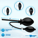 CleanStream Inflatable Enema Plug Black with size measurements and features, phthalate-free and made of premium silicone.
