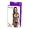 Halter Open Cup Bodystocking Lingerie in Black displayed on packaging with model wearing it.