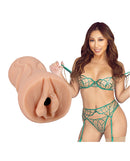 Signature Strokers ULTRASKYN Pocket Pussy Nicole Doshi displayed alongside a model in lingerie.
