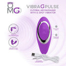 OMG Vibra G Pulse Clitoral Massager and G-Spot Vibrator in purple with USB cable, highlighting air pressure waves and dual-stimulation features.