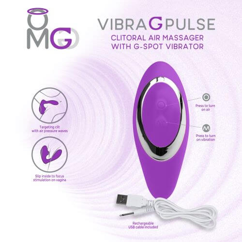 OMG VIBRA G PULSE CLITORAL SUCTION MASSAGER W/ G-SPOT VIBRATOR PURPLE-1