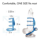 Doctor Love Zinger Dual Vibrating Cock Cage Blue dimensions showing comfort and fit for enhanced enjoyment.